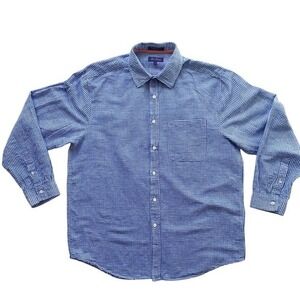 ALAN FLUSSER Mens Large Linen/Cotton Custom Shirt Gingham Pattern